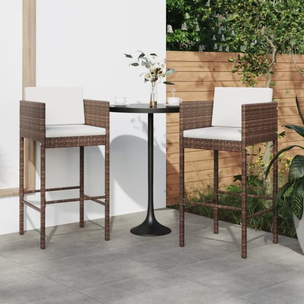 vidaXL barstole 2 stk. med hynder polyrattan brun