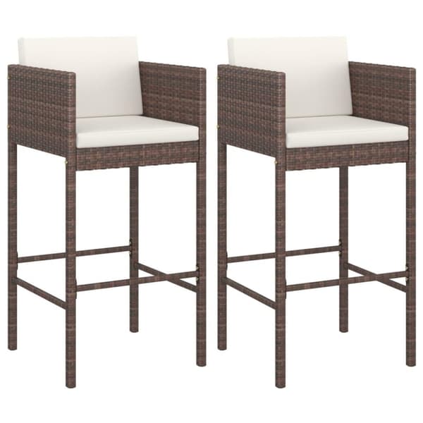 vidaXL barstole 2 stk. med hynder polyrattan brun