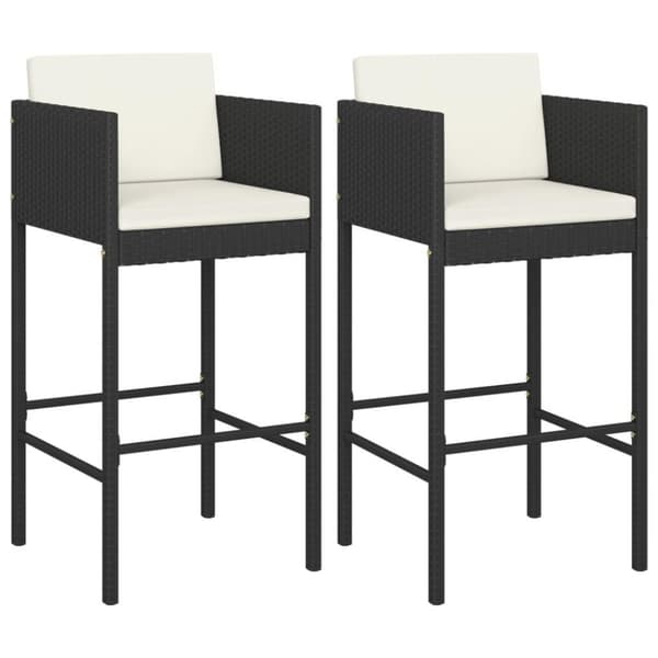 vidaXL barstole 2 stk. med hynder polyrattan sort