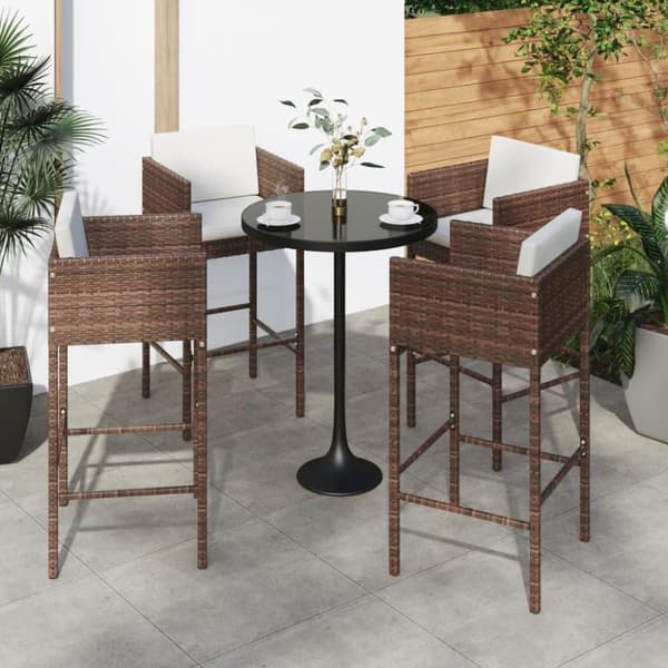 vidaXL barstole 4 stk. med hynder polyrattan brun