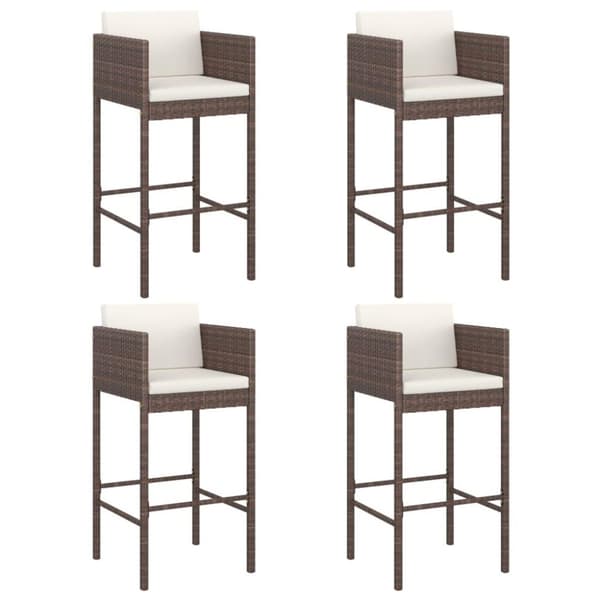 vidaXL barstole 4 stk. med hynder polyrattan brun