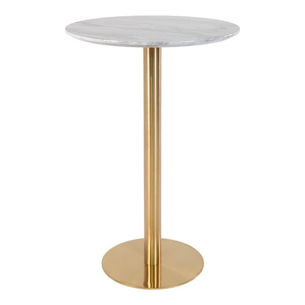 Bolzano barbord Ø70 cm marmor-look, mässingben, vit.