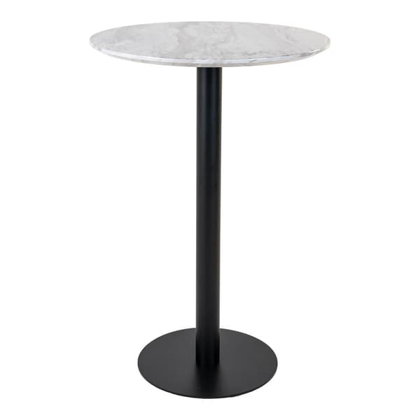 Bolzano barbord Ø70 cm marmor look, svarte ben, hvit.
