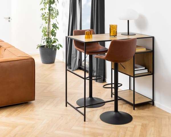Oregon barstol med trompetfod, beige kontrastsyninger, brun, sort.