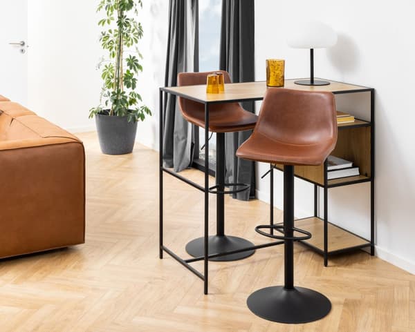 Oregon barstol med trompetfod, beige kontrastsyninger, brun, sort.