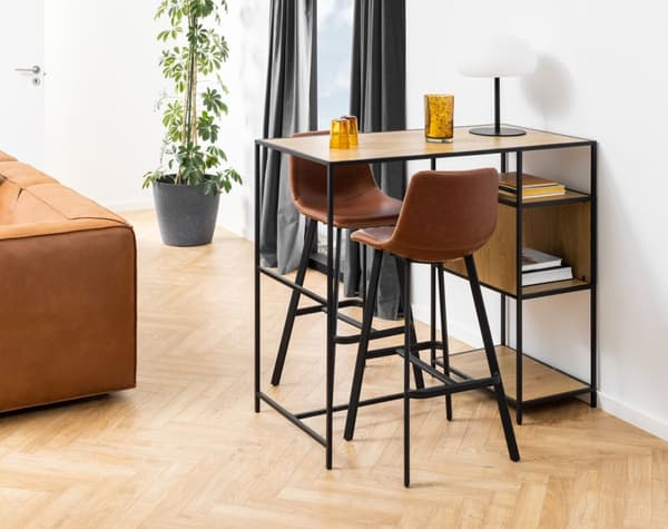 2 x Oregon barstol med beige kontrastsyninger, brun, sort.