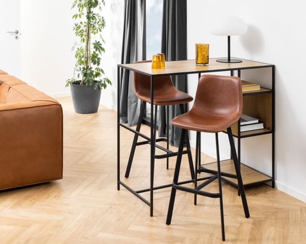 2 x Oregon barstol med beige kontrastsyninger, brun, sort.