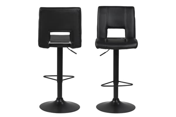 2 x Sys barstol med gaspatron, svart PU-läder och svart underrede.