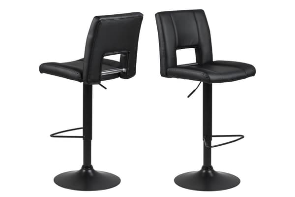 2 x Sys barstol med gaspatron, svart PU-läder och svart underrede.