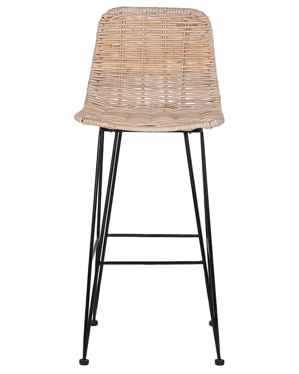 Sett med 2 Barstoler Sand Beige Rotting Svart Metallramme Rustikk Innendørs Boho Design