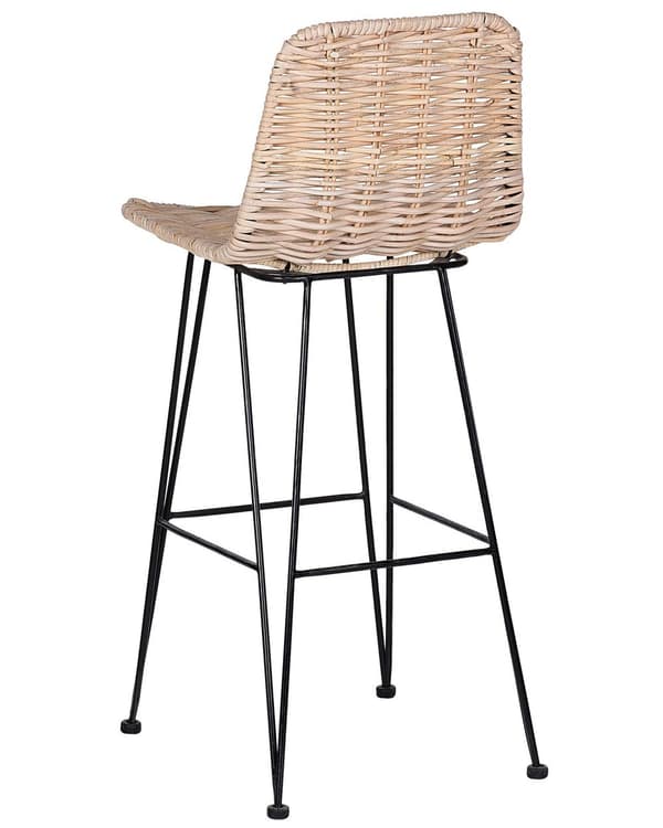 Sett med 2 Barstoler Sand Beige Rotting Svart Metallramme Rustikk Innendørs Boho Design