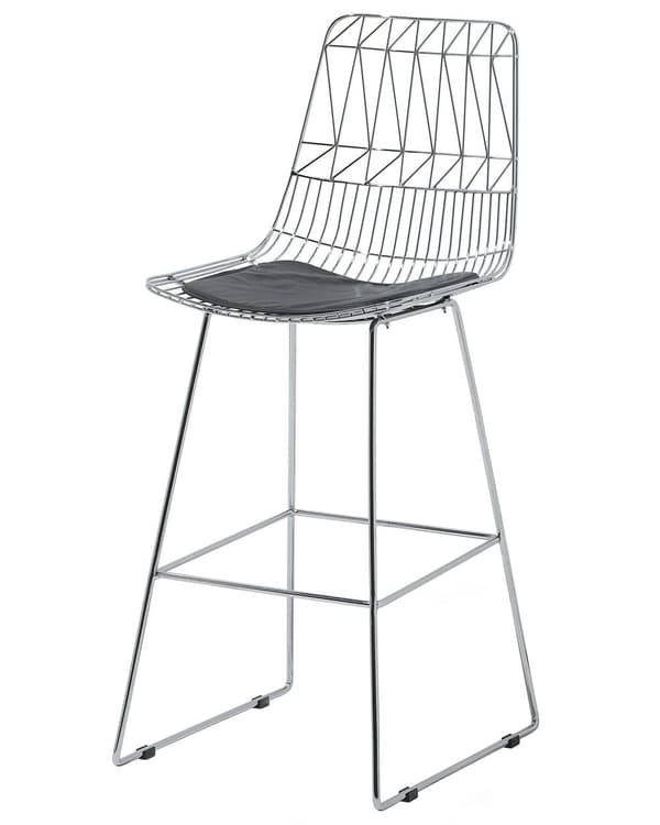 Sett med 2 barstoler Sølvfarget stålramme Sete i kunstskinn Benkehøyde Lamellrygg Moderne design