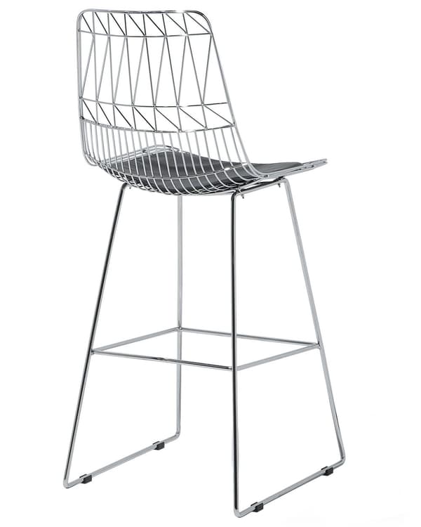 Sett med 2 barstoler Sølvfarget stålramme Sete i kunstskinn Benkehøyde Lamellrygg Moderne design