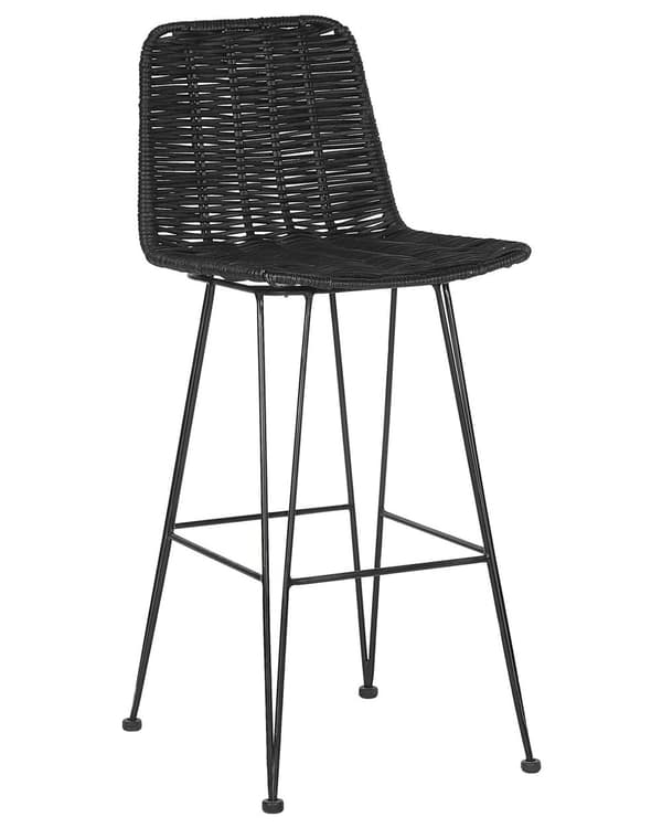 Sett med 2 Barstoler Svart Rotting Flettet Metallramme Rustikk Innendørs Boho Design