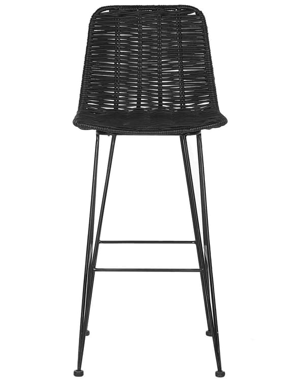 Sett med 2 Barstoler Svart Rotting Flettet Metallramme Rustikk Innendørs Boho Design