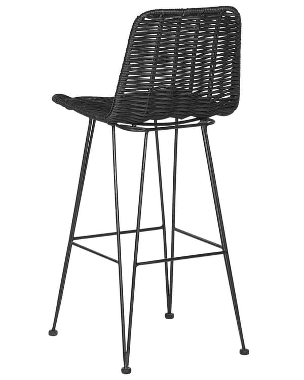 Sett med 2 Barstoler Svart Rotting Flettet Metallramme Rustikk Innendørs Boho Design