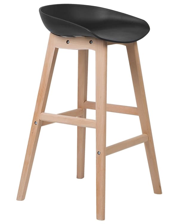 Sett med 2 barkrakker i lyst tre og svart plast med 85 cm sete Benkestol