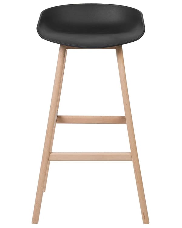 Sett med 2 barkrakker i lyst tre og svart plast med 85 cm sete Benkestol