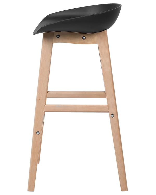Sett med 2 barkrakker i lyst tre og svart plast med 85 cm sete Benkestol