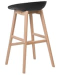 Miniatyrbilde 7 av 10: Sett med 2 barkrakker i lyst tre og svart plast med 85 cm sete Benkestol