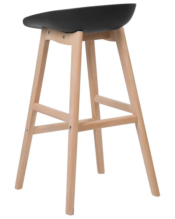 Sett med 2 barkrakker i lyst tre og svart plast med 85 cm sete Benkestol