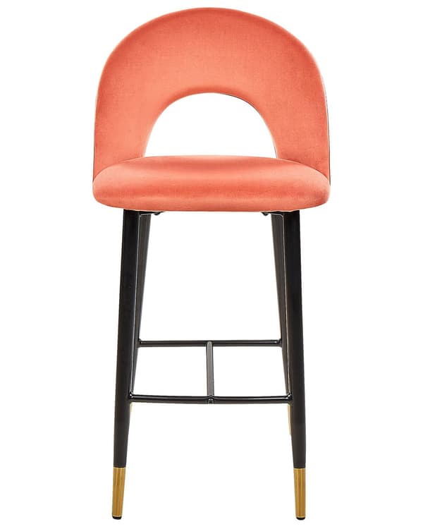 Sett med 2 Barstoler Rød Fløyel Svart Stål Retro Design Gyldne Ben Spisestue