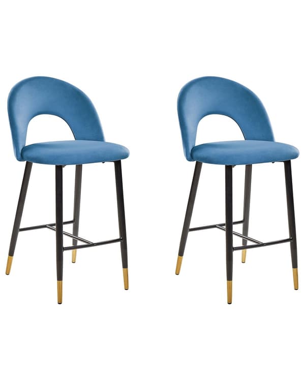 Sett med 2 Barstoler Rød Fløyel Svart Stål Retro Design Gul Spisestue
