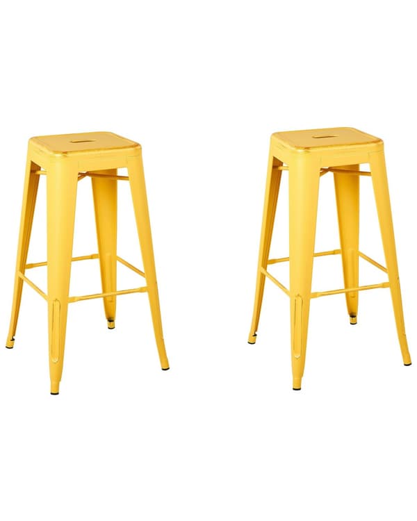 Sett med 2 Barkrakker Gul Gull Metall 76 cm Stablebar Benkehøyde Industriell