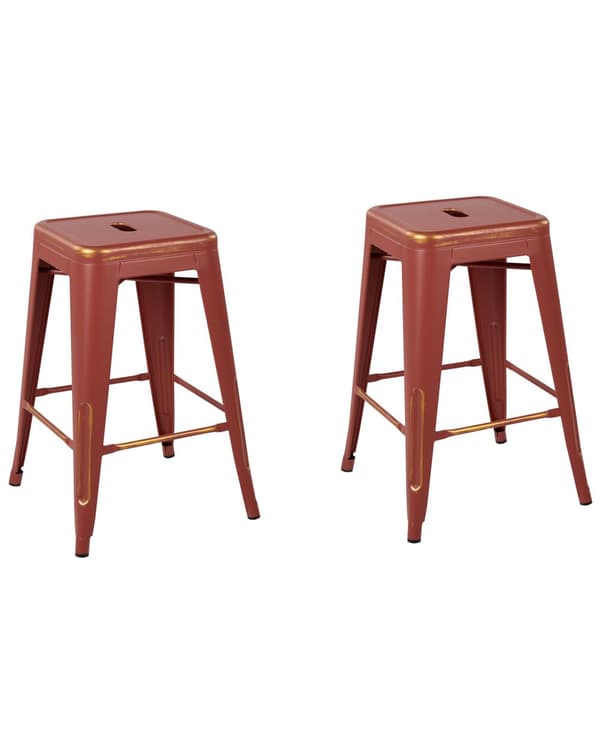 Sett med 2 Barkrakker Rød Gull Metall 60 cm Stablebar Benkehøyde Industriell