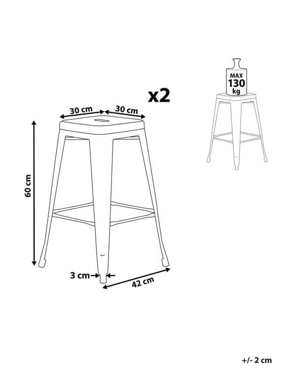 Sett med 2 Barkrakker Grå Metall Standard 60 cm Industriell Design
