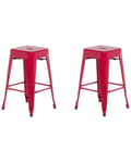 Miniatyrbilde 1 av 9: Sett med 2 Barkrakker Rød Metall 60 cm Stablebar Benkehøyde Industriell