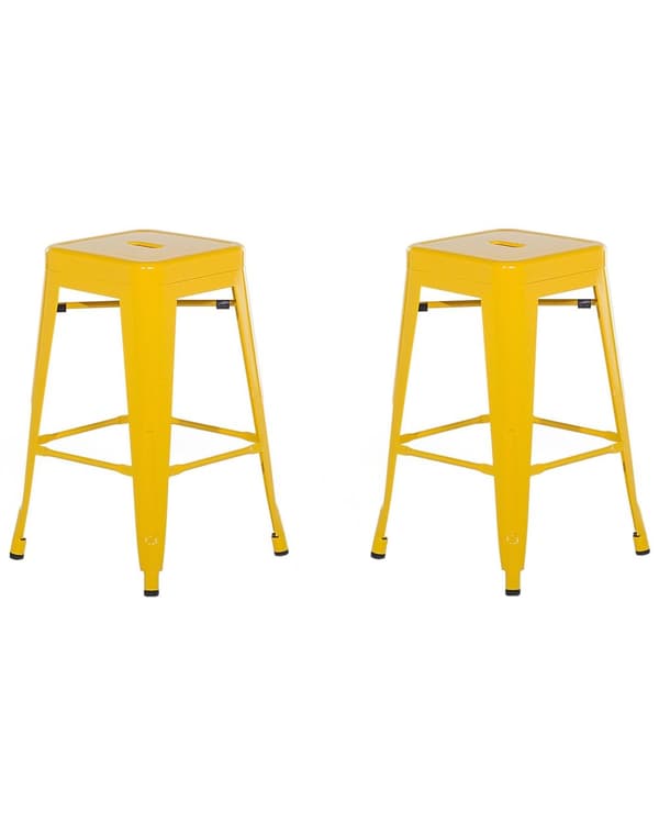 Sett med 2 Barkrakker Gul Metall 60 cm Stablebar Benkehøyde Industriell