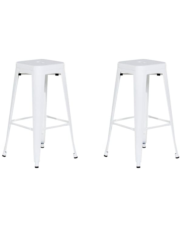 Sett med 2 Barkrakker Hvit Metall 76 cm Stabelbar Benkehøyde Industriell