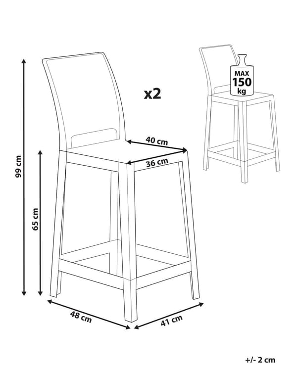 Sett med 2 barstoler Transparent Plastikk 99 cm Moderne Glamour Stoler Kjøkken Barkrakker