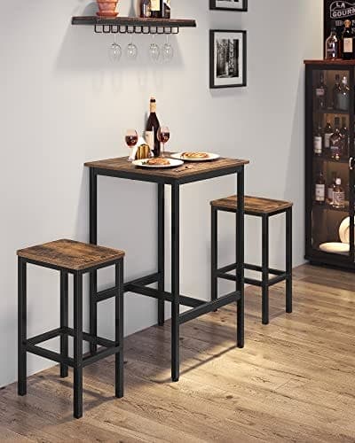 Vasagle morgenmadsbar, firkantet høj barbord, stålstel, 60 x 60 x 90 cm, brun og sort
