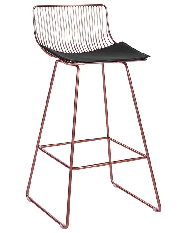 Barstole Rosaguld Stål sæt af 2 Høj Stole til Køkken ø Design Trådstole Wire med Siddehynde