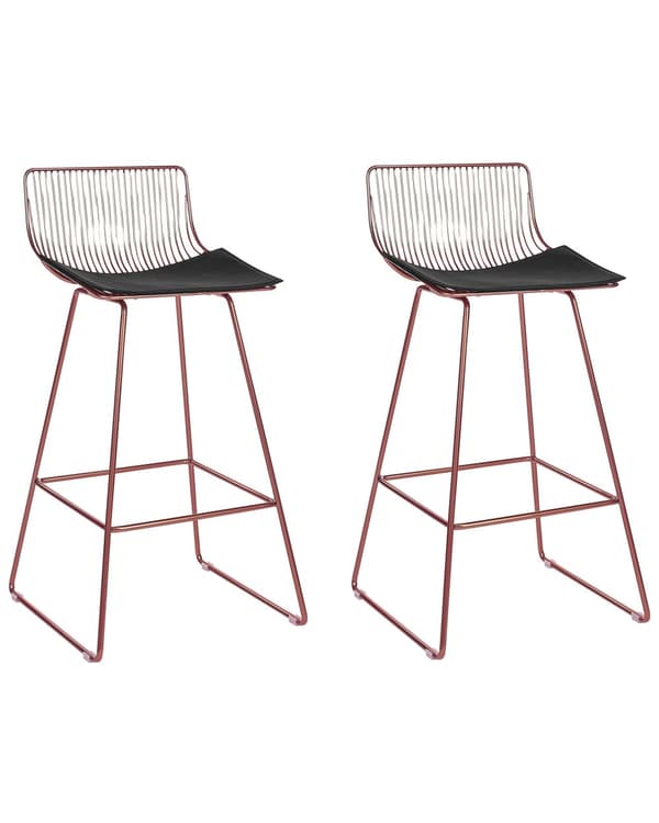 Barstole Rosaguld Stål sæt af 2 Høj Stole til Køkken ø Design Trådstole Wire med Siddehynde