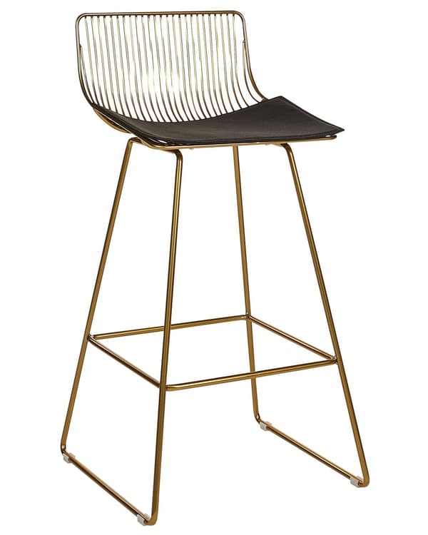 Barstole Guld Stål sæt af 2 Høj Stole til Køkken ø Design Trådstole Wire med Siddehynde