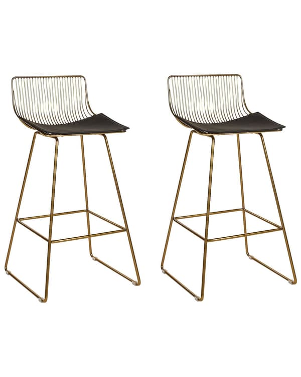 Barstole Guld Stål sæt af 2 Høj Stole til Køkken ø Design Trådstole Wire med Siddehynde