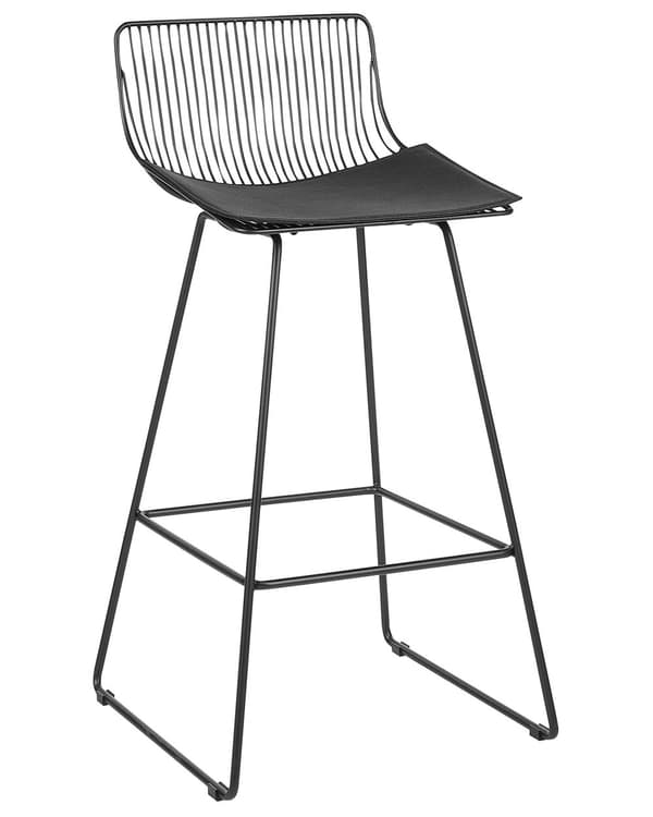 Barstole Sort Stål sæt af 2 Høj Stole til Køkken ø Design Trådstole Wire med Siddehynde