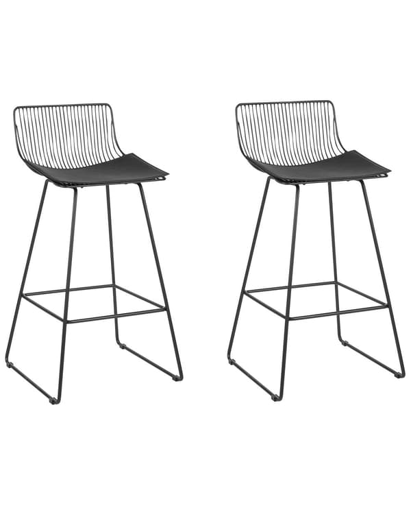 Barstole Sort Stål sæt af 2 Høj Stole til Køkken ø Design Trådstole Wire med Siddehynde