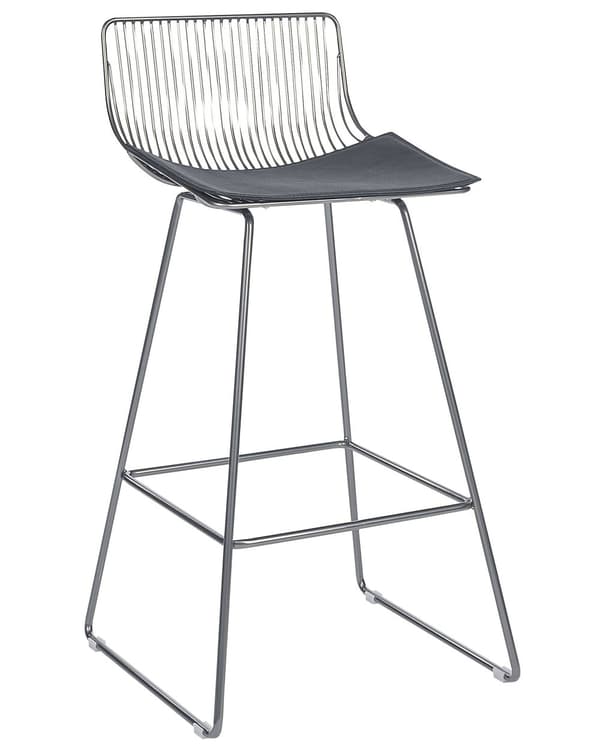 Barstole Sølv Stål sæt af 2 Høj Stole til Køkken ø Design Trådstole Wire med Siddehynde