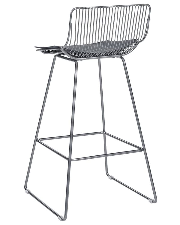 Barstole Sølv Stål sæt af 2 Høj Stole til Køkken ø Design Trådstole Wire med Siddehynde