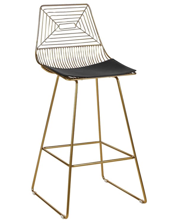 Uppsättning med 2 Barstolar Guld Metall och Stål med Sittdyna i Konstläder Industriell Design Kök Bar Matsal