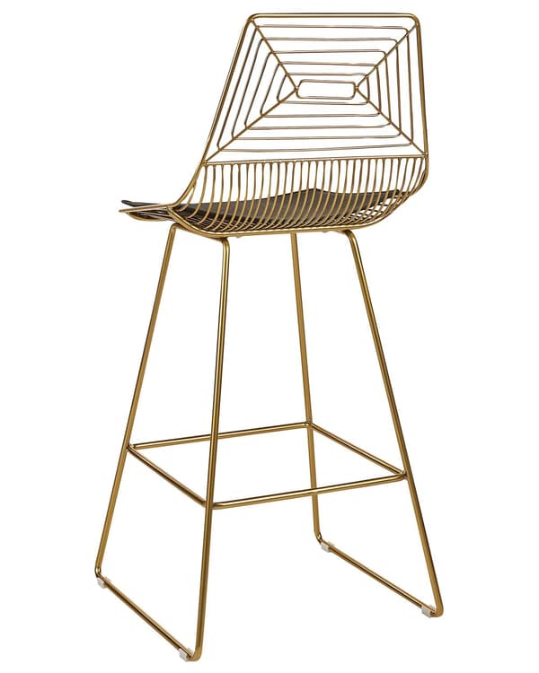 Uppsättning med 2 Barstolar Guld Metall och Stål med Sittdyna i Konstläder Industriell Design Kök Bar Matsal