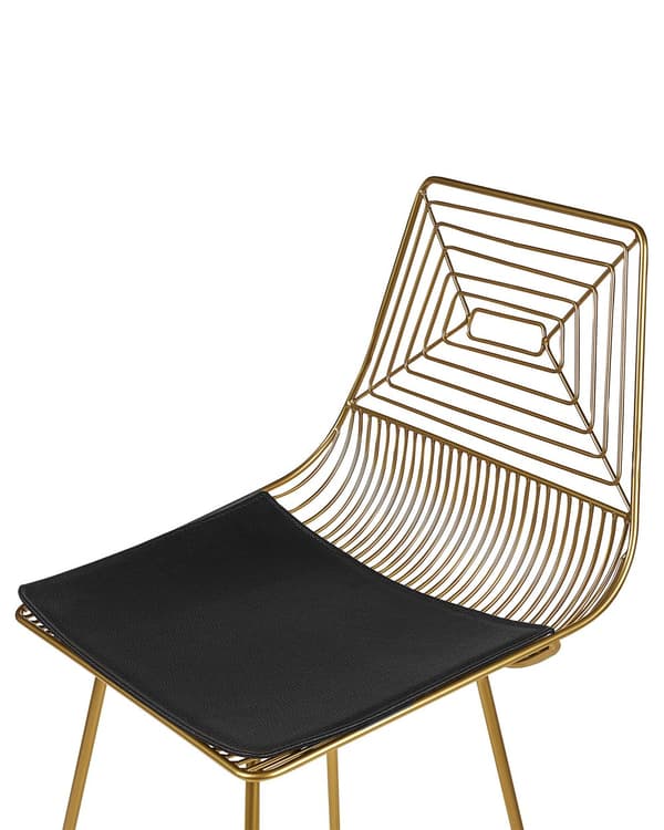 Uppsättning med 2 Barstolar Guld Metall och Stål med Sittdyna i Konstläder Industriell Design Kök Bar Matsal