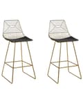 Miniatyrbild 1 av 9: Uppsättning med 2 Barstolar Guld Metall och Stål med Sittdyna i Konstläder Industriell Design Kök Bar Matsal