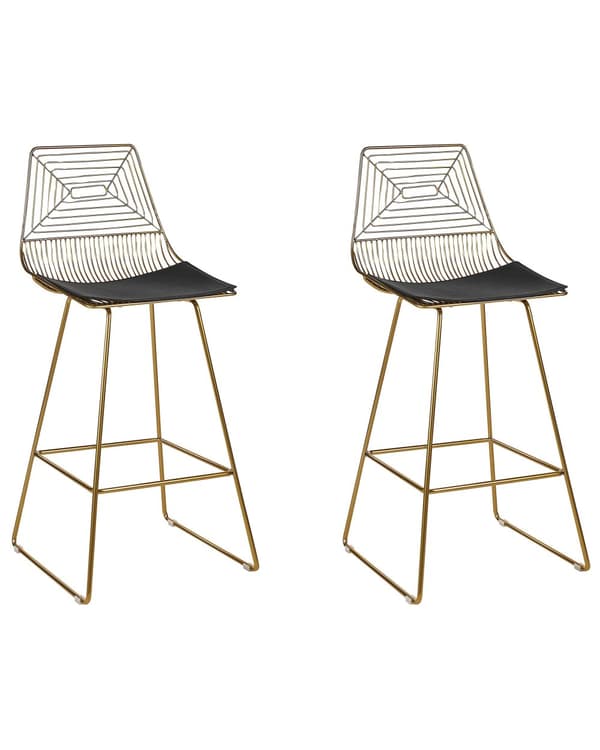 Uppsättning med 2 Barstolar Guld Metall och Stål med Sittdyna i Konstläder Industriell Design Kök Bar Matsal