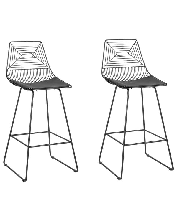 Uppsättning med 2 Barstolar Svart Metall och Stål med Sittdyna i Konstläder Industriell Design Kök Bar Matsal