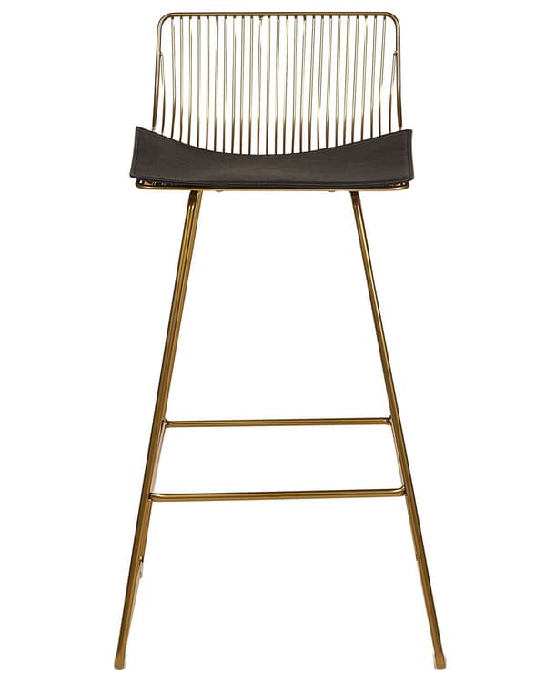 Set of 2 Bar Chairs Gold Metal Steel with Faux Leather Seat Pad Counter Height Breakfast Bar Chair